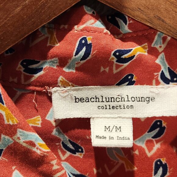 Beachlunchlounge Coral Birds Alanna Long Sleeve Button Up Blouse Size Medium - Picture 3 of 9